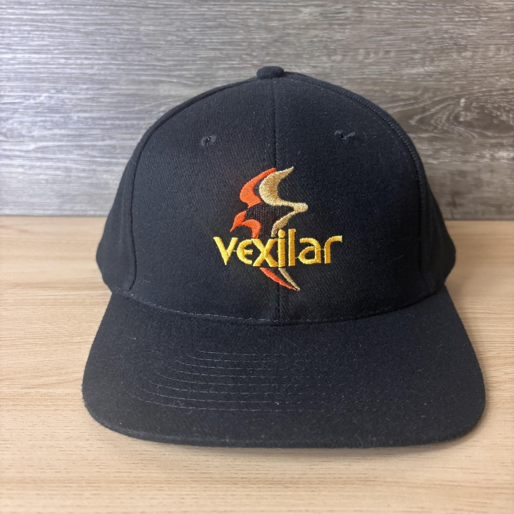 Vintage Vexilar Hat Cap Snap Back Black Embroidered Logo Ice Fishing Outdoors